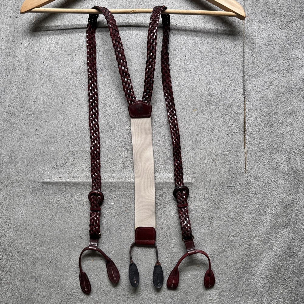 Torino Braided Leather‎ Button Suspenders Brown Made in USA Mens Classic